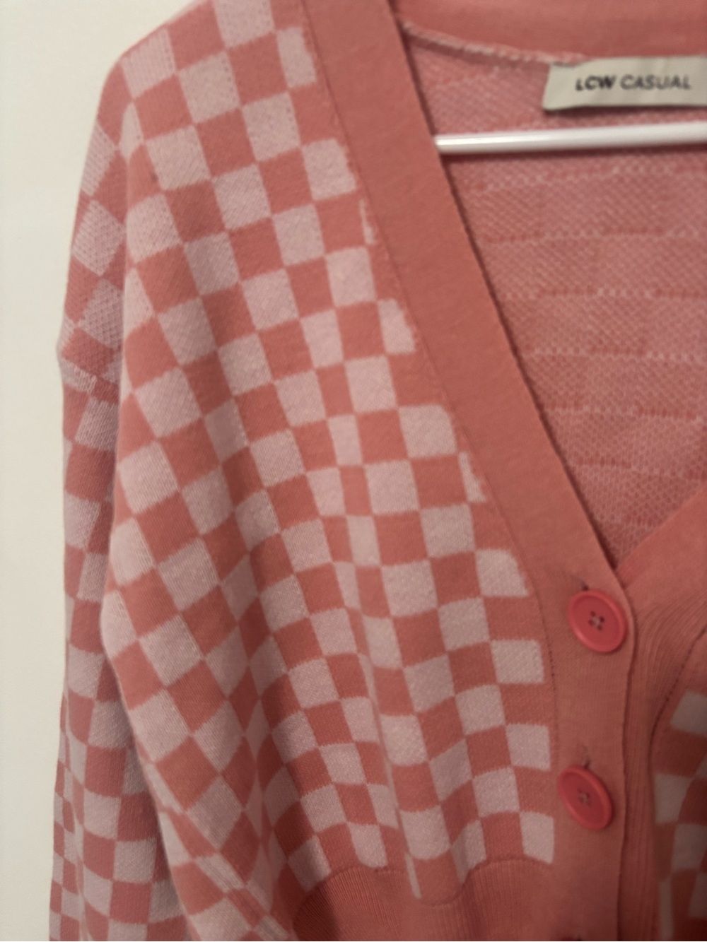 LCW casual pink checkered relaxed fit cropped cardigan - Picture 5 of 10